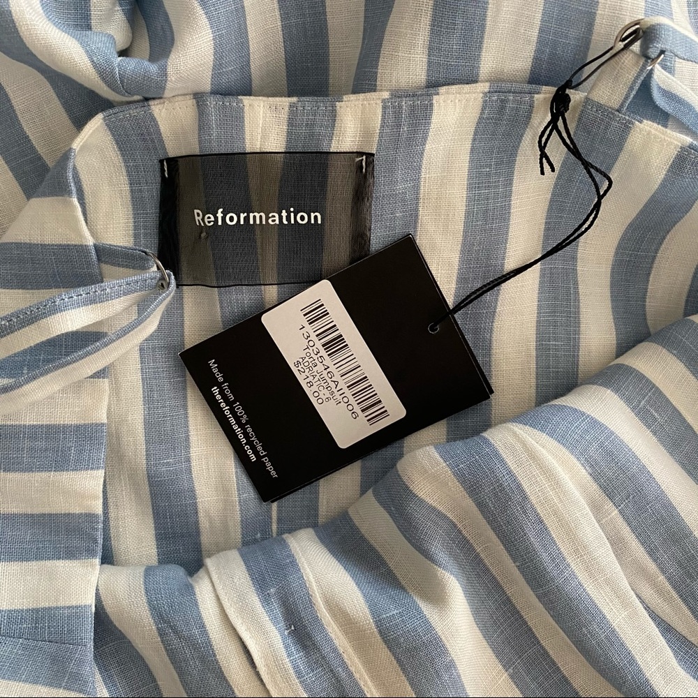 Reformation Blue and White Striped Linen Jumpsuit - Picture 7 of 10